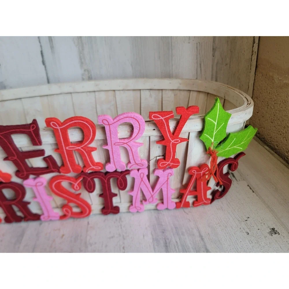 Merry Xmas large crate & barrel basket Mistletoe felt unique home container